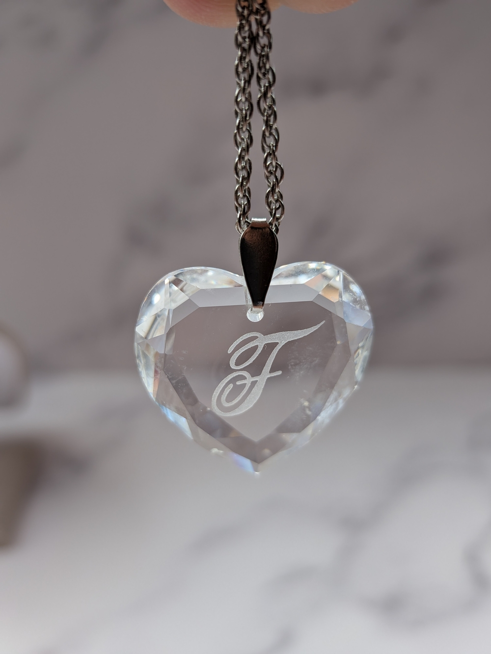 Crystal Heart Initial 'F' Pendant Necklace - Clear